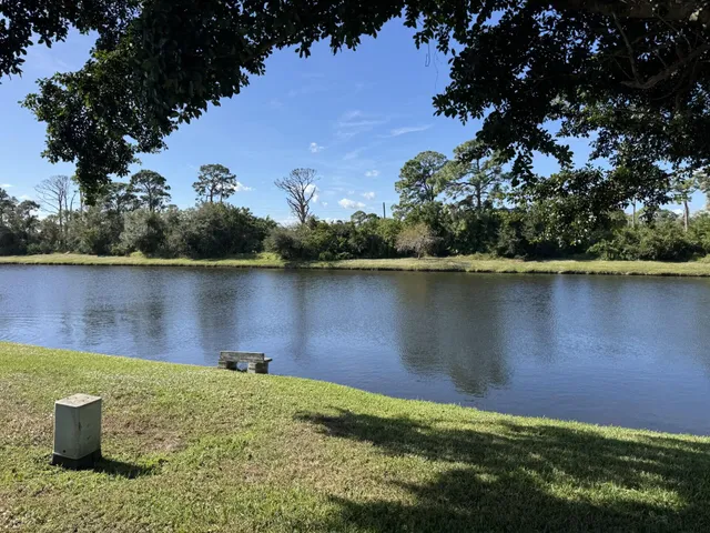 a view of a lake from a yard