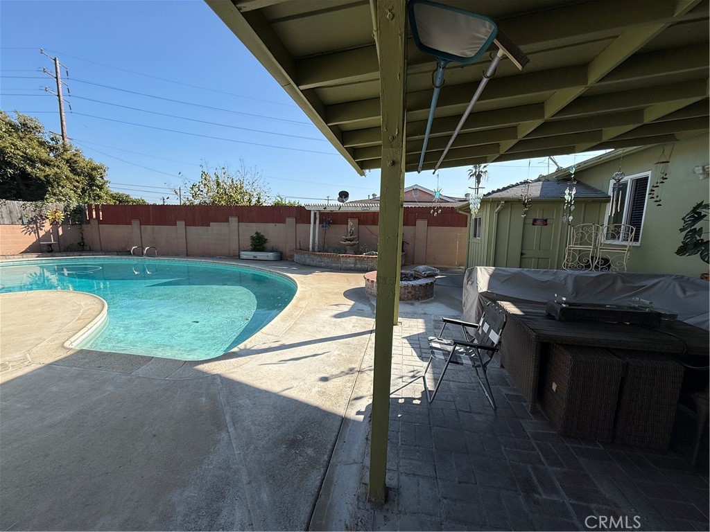 110 Rigsby Street La Habra, CA 90631 - Photo 28 of 41 Looking from the back door, Pool, Firepit, Cabana with storage, sink and toilet. Privacy most important
