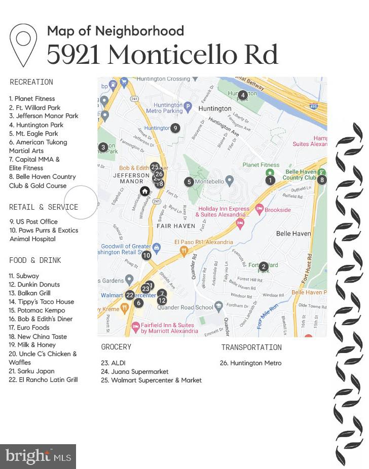 5921 Monticello Road Alexandria, VA 22303 - Photo 38 of 40 Neighborhood Map - restaurants, shops, transport