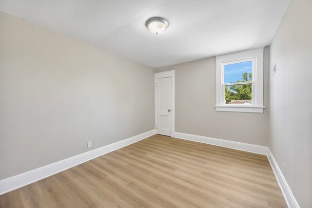an empty room with a workbench