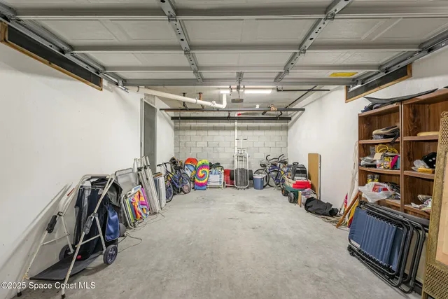 a view of a storage room with gym equipment