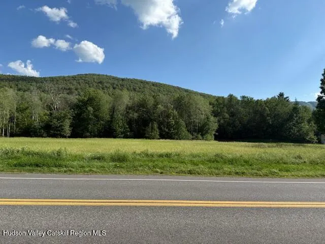 a view of a yard with a house in the background