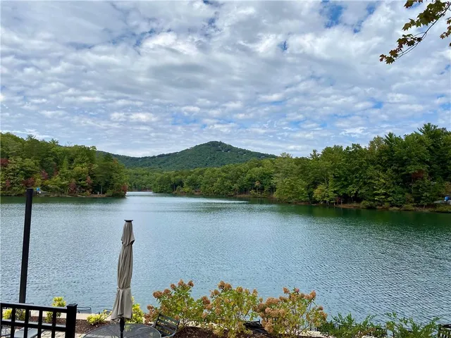 a view of a lake with a building in the background