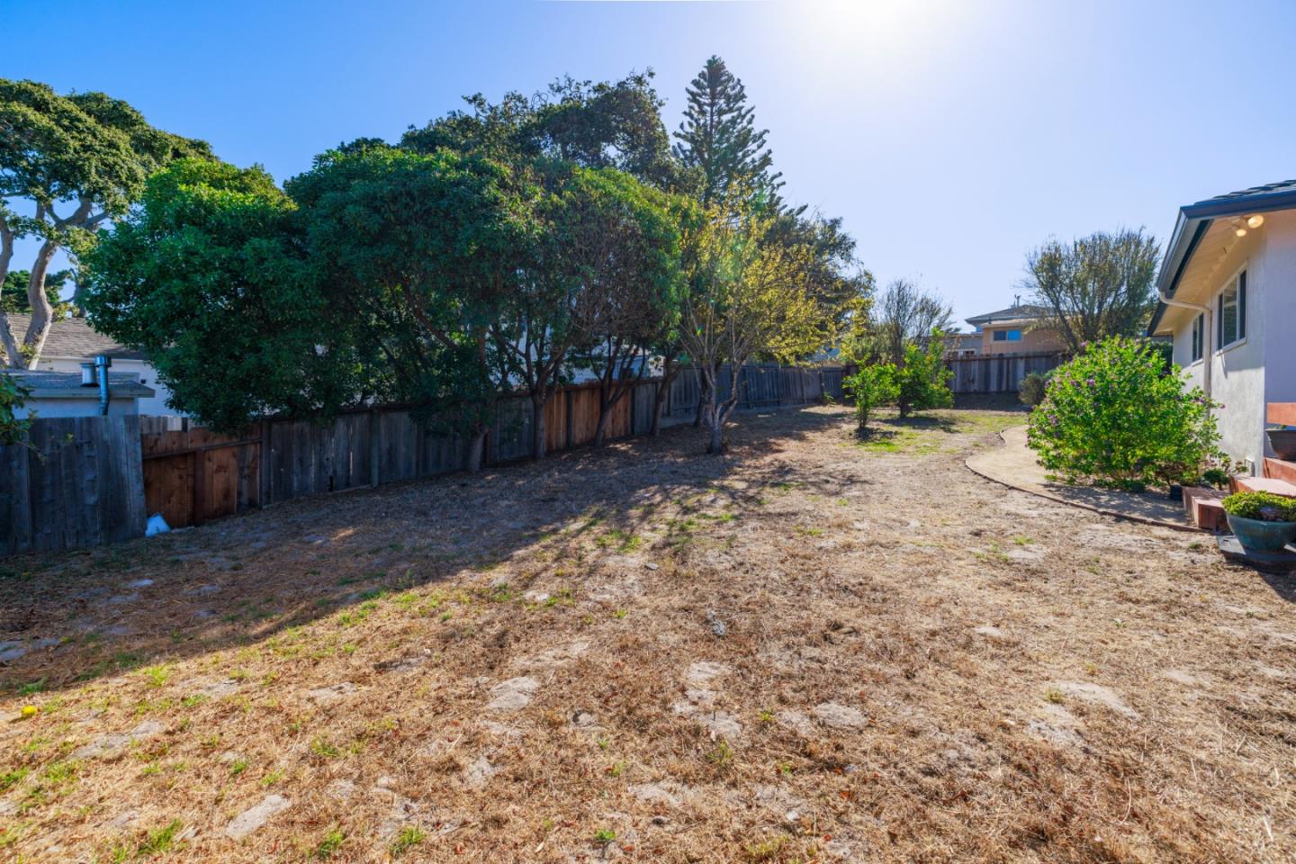 840 Filmore Street Monterey, CA 93940 - Photo 31 of 39 a view of a backyard with large trees and wooden fence