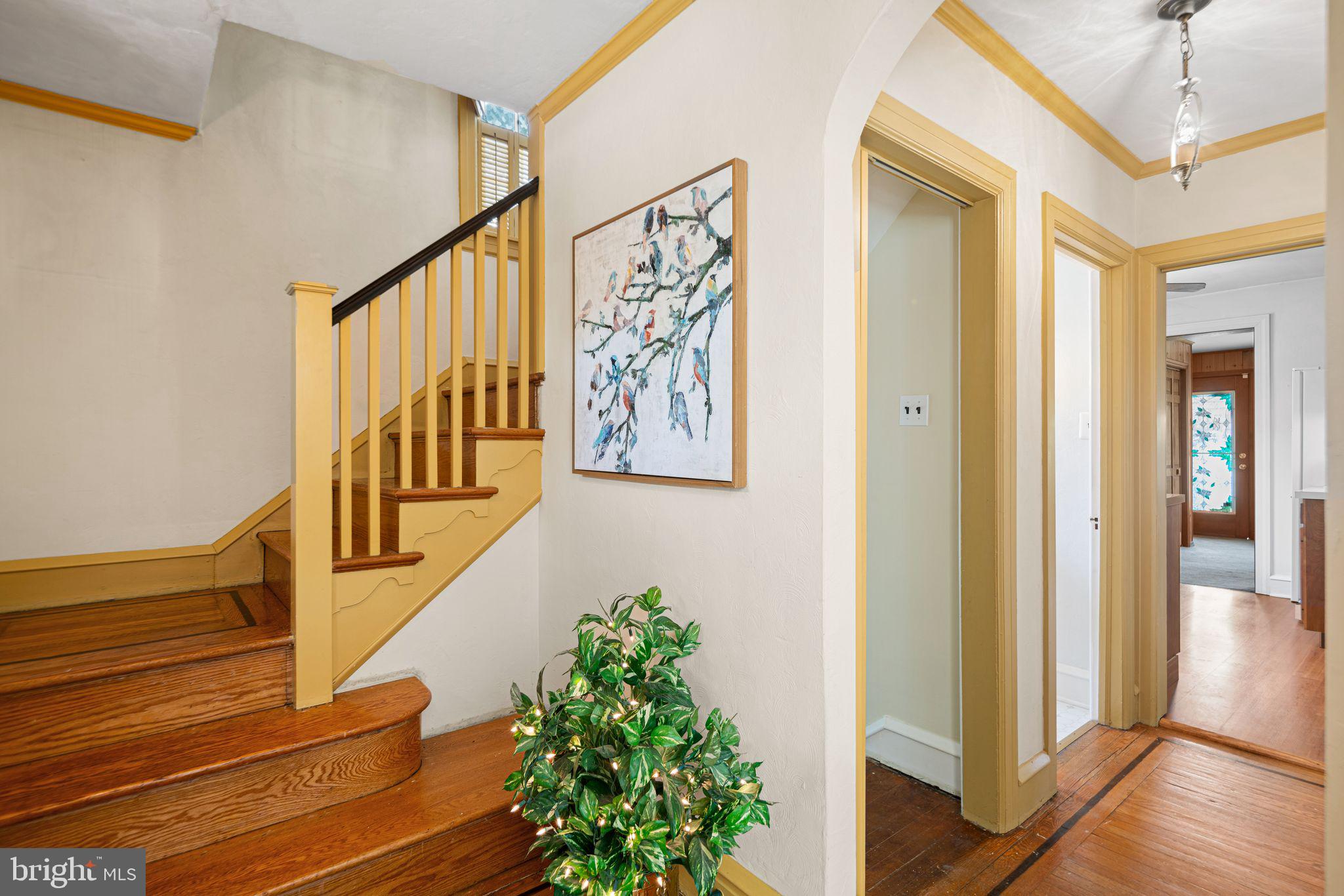 223 Hopkins Road Haddonfield, NJ 08033 - Photo 5 of 51 a view of staircase with lots of frames on wall and a potted plant