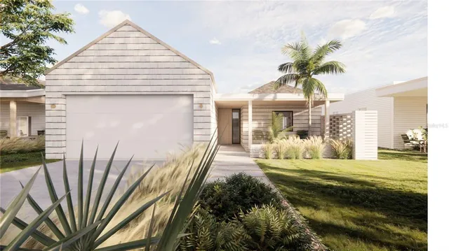 a view of a house with backyard and porch