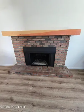 a living room with a fireplace