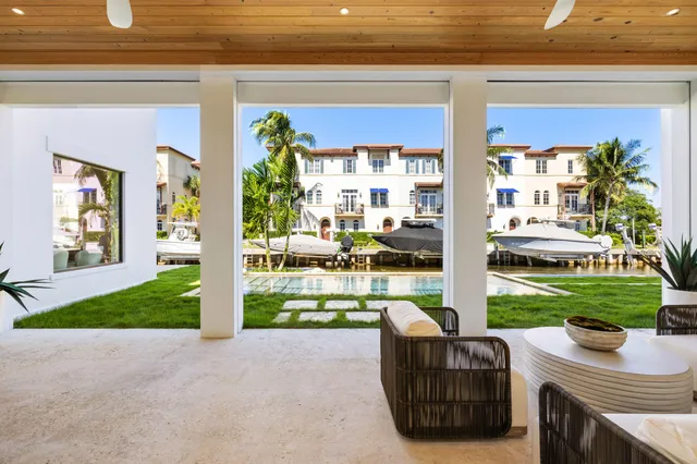 a view of a patio in the backyard