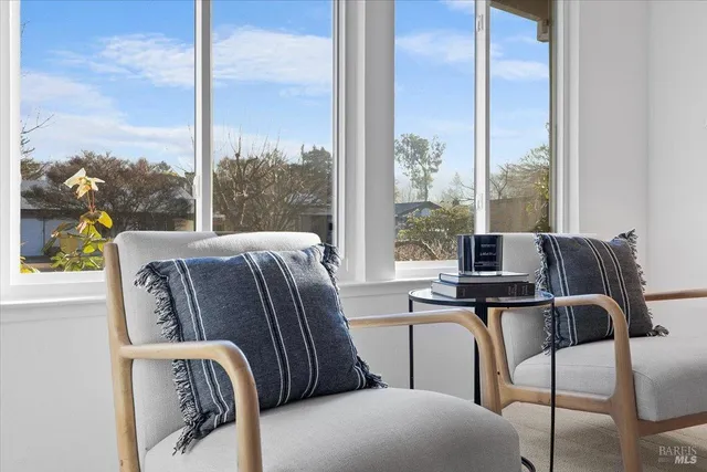 a view of a balcony with chair