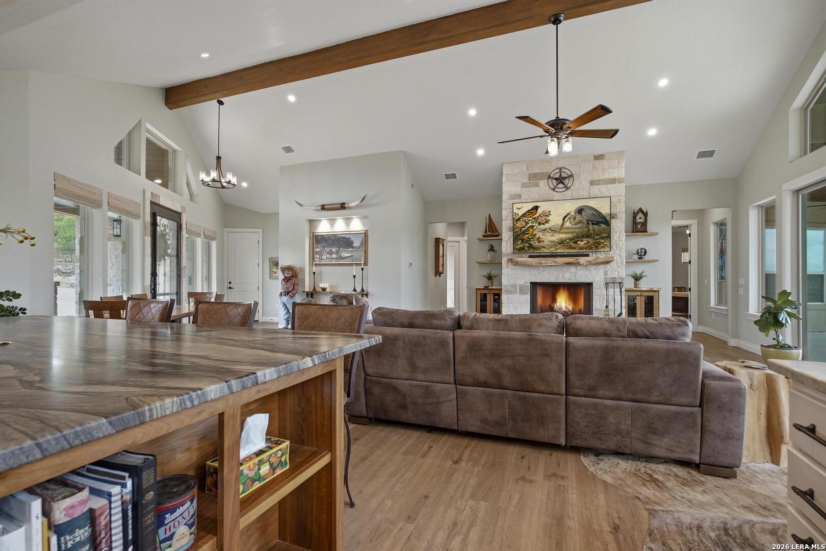 134 Stallion Estates Drive Spring Branch, TX 78070 - Photo 11 of 67 a living room with furniture and a fireplace