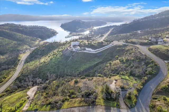 a view of a city with lush green forest