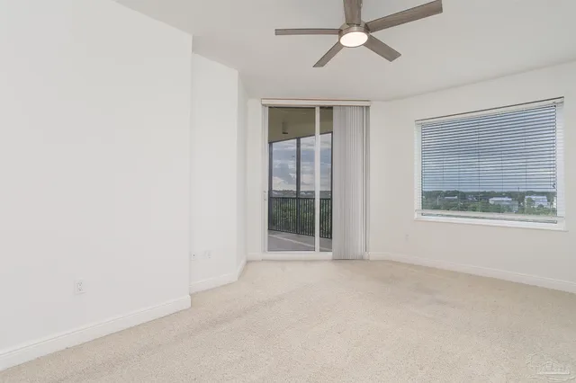 an empty room with a bathroom