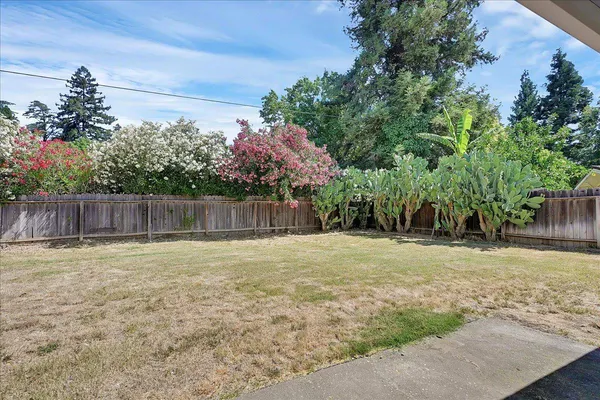 a backyard of a house with lots of green space