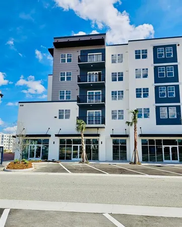 a front view of a multi story building