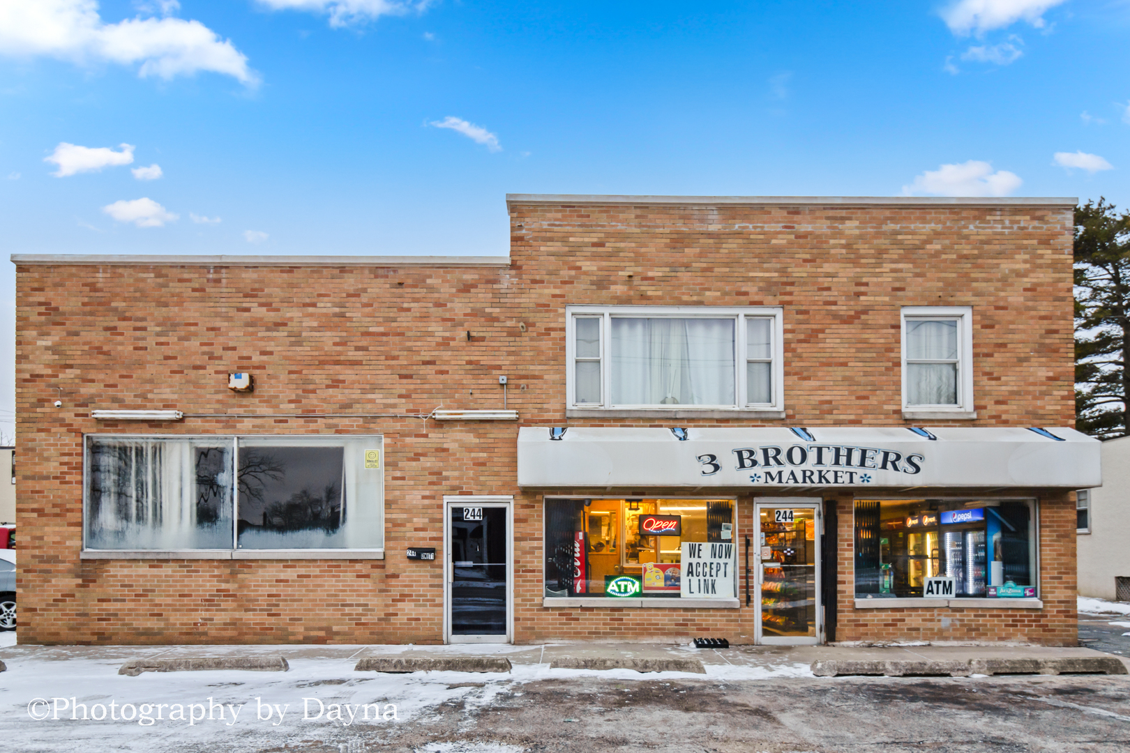 a front view of a building