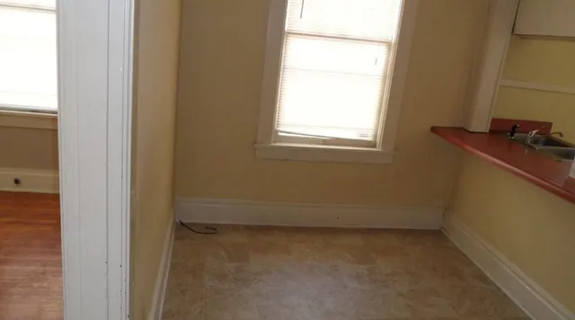 a bathroom with a window