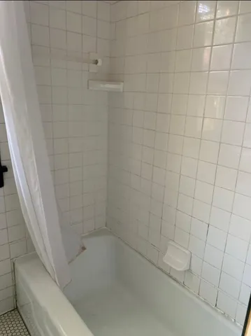 a bathroom with a bathtub