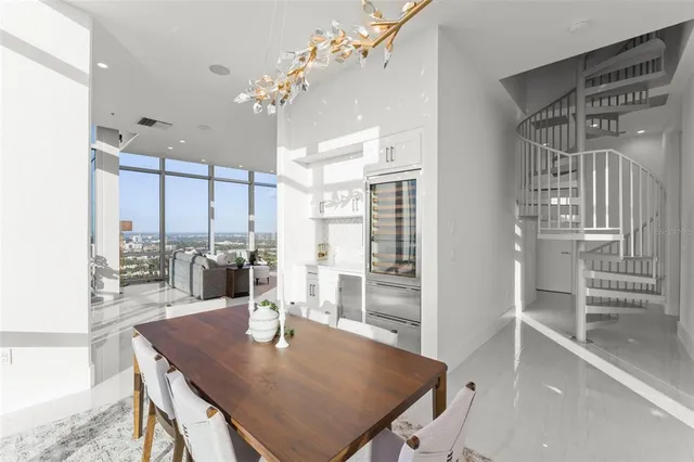 a view of a dining room and livingroom view