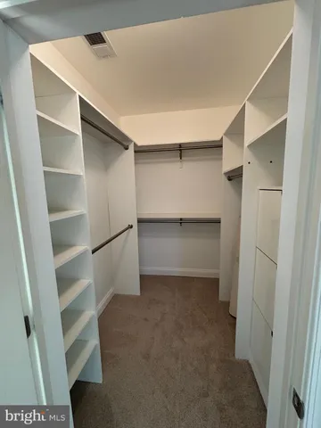 a view of walk in closet with empty racks