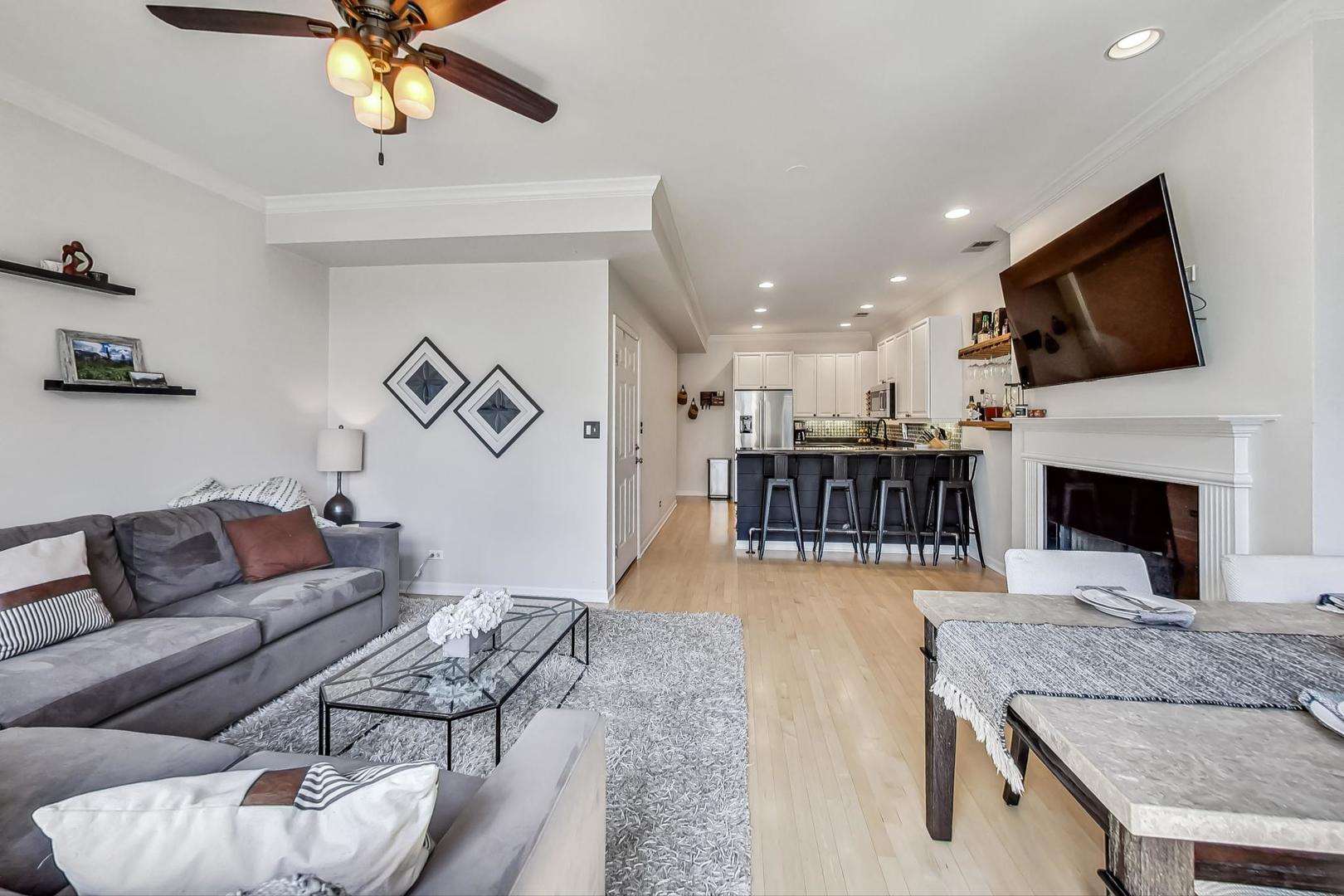 952 West Barry Avenue, Unit 2 Chicago, IL 60657 - Photo 5 of 24 a living room with furniture a flat screen tv and a fireplace