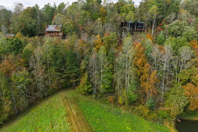 a view of a lake with a house in a yard