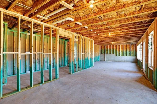 a view of a backyard of a garage