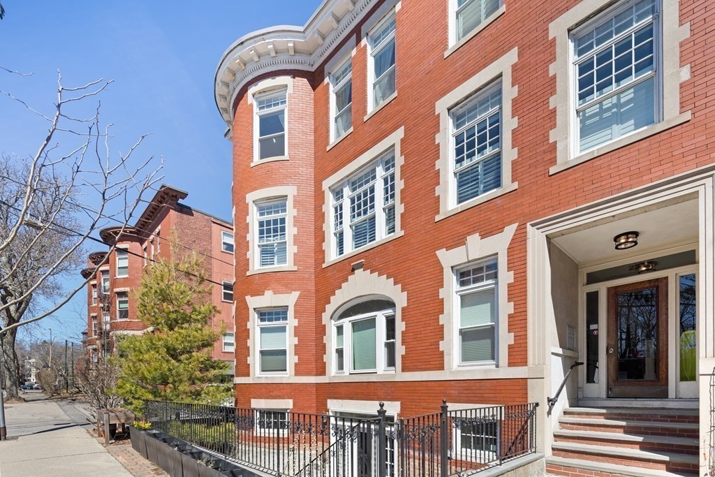 front view of a brick building