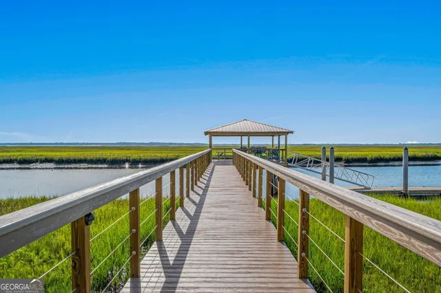 a view of a lake with a terrace