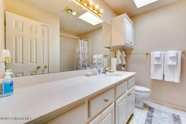 a bathroom with a sink a toilet and a mirror