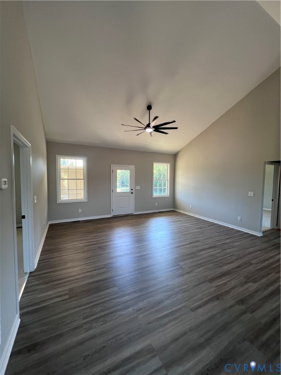 Vaulted ceiling with a contemporary ceiling fan, w