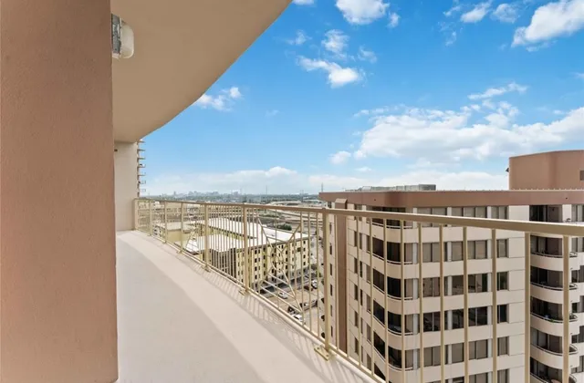 a view of a building with an ocean view