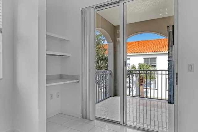 a view of a balcony from door