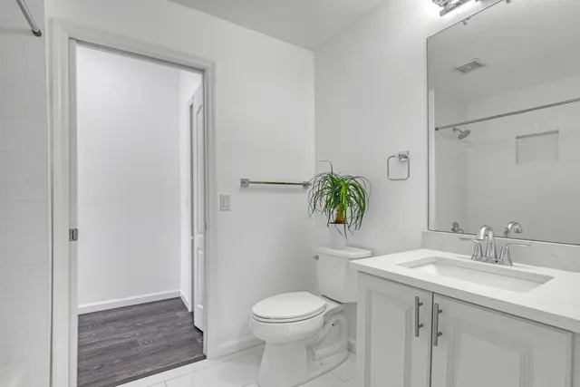 a bathroom with a sink toilet and a mirror