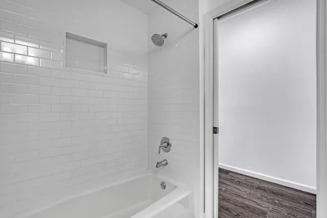 a bathroom with a bathtub