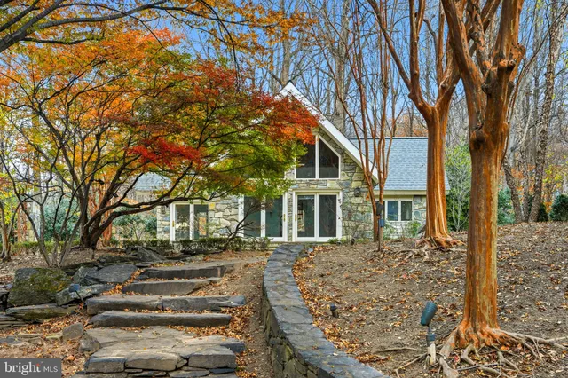 front view of a building with a tree