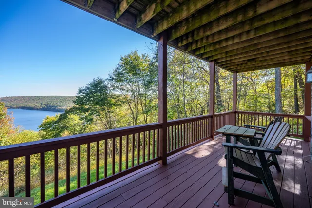 a view of a lake with a mountain
