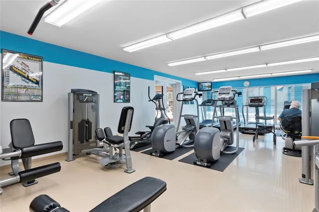 a view of a room with gym equipment