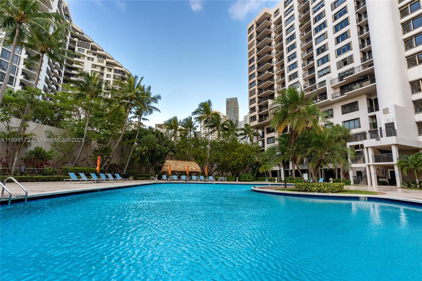 540 Brickell Key Drive, Unit 202 Miami, FL 33131 - Photo 36 of 60 a view of a swimming pool with lawn chairs and plants