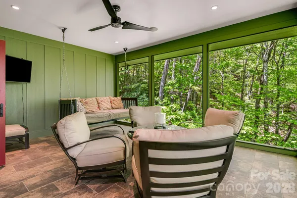 a outdoor living space with furniture and garden view