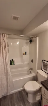 a bathroom with a toilet and a shower