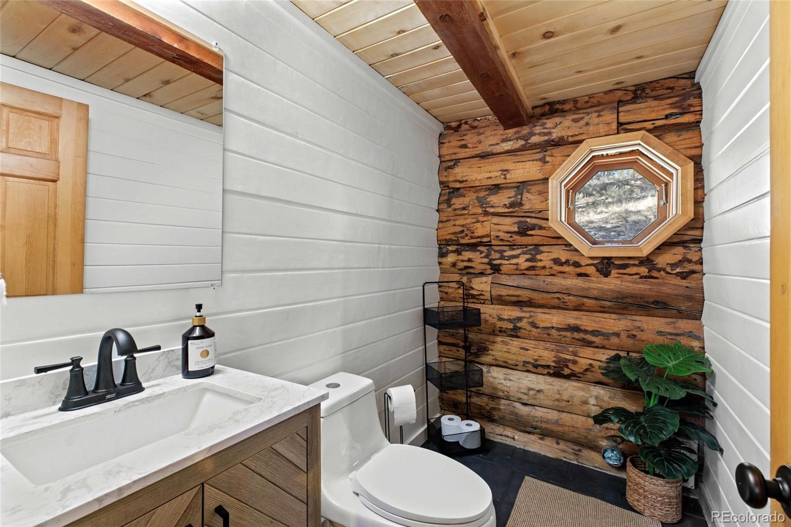 310 Holmes Gulch Road Bailey, CO 80421 - Photo 13 of 48 a bathroom with a toilet and a sink