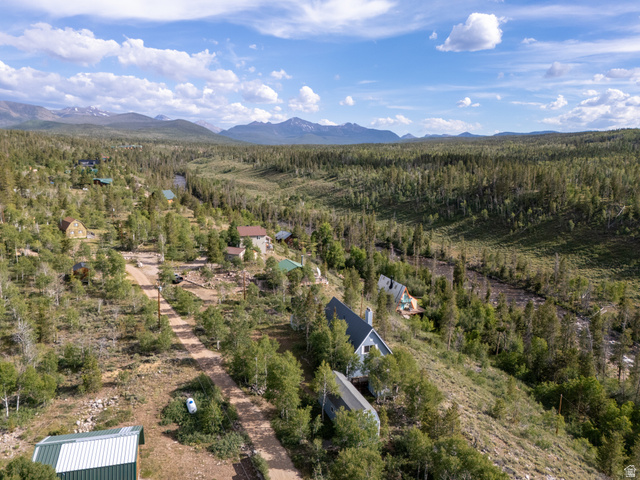 4770 Pine Crest Road Evanston, UT 82930 - Photo 1 of 24 Expansive mountain property featuring a blue-sided residence with a dark roof, surrounded by mature trees