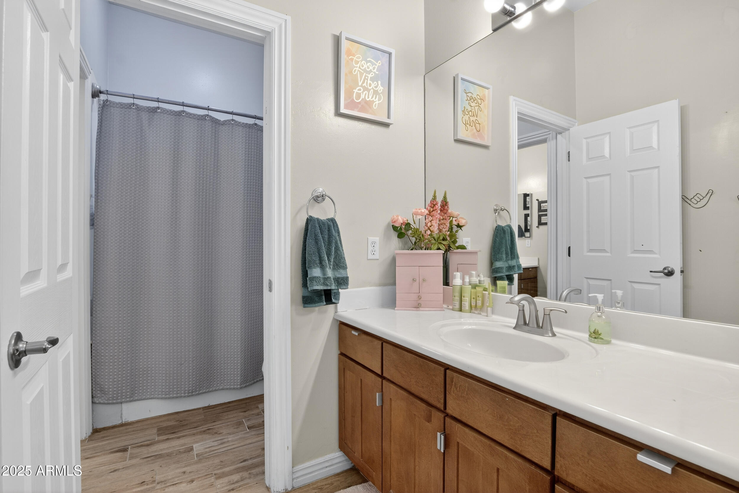 1333 North Cliffside Drive Gilbert, AZ 85234 - Photo 60 of 100 a bathroom with a double vanity sink and a mirror