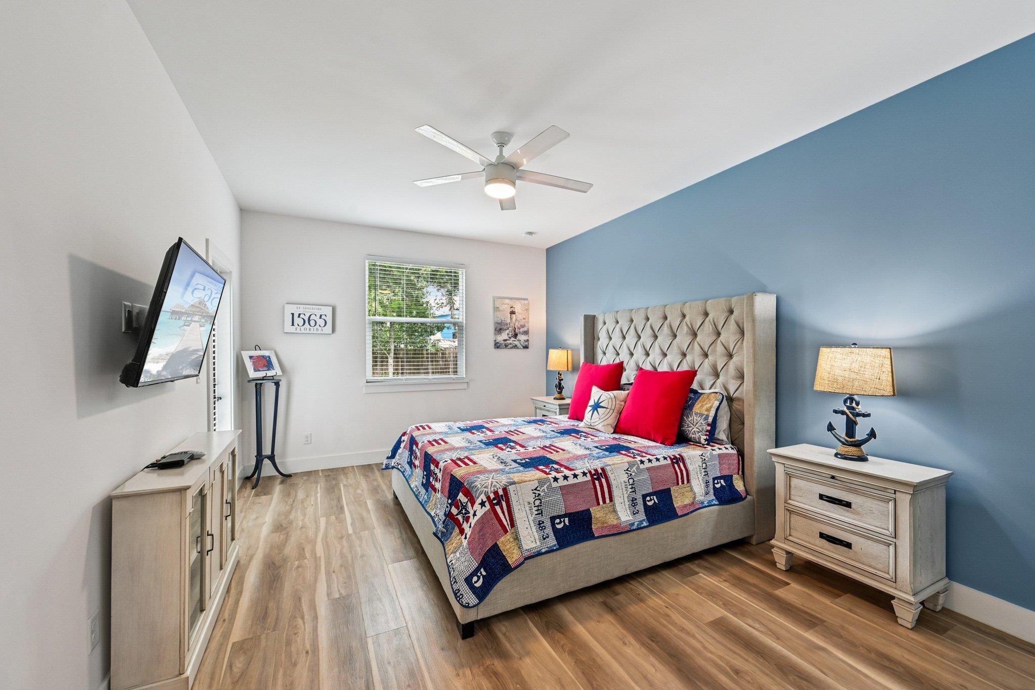 43 Menendez Road St. Augustine, FL 32080 - Photo 17 of 48 Bedroom with light wood finished floors and ceiling fan