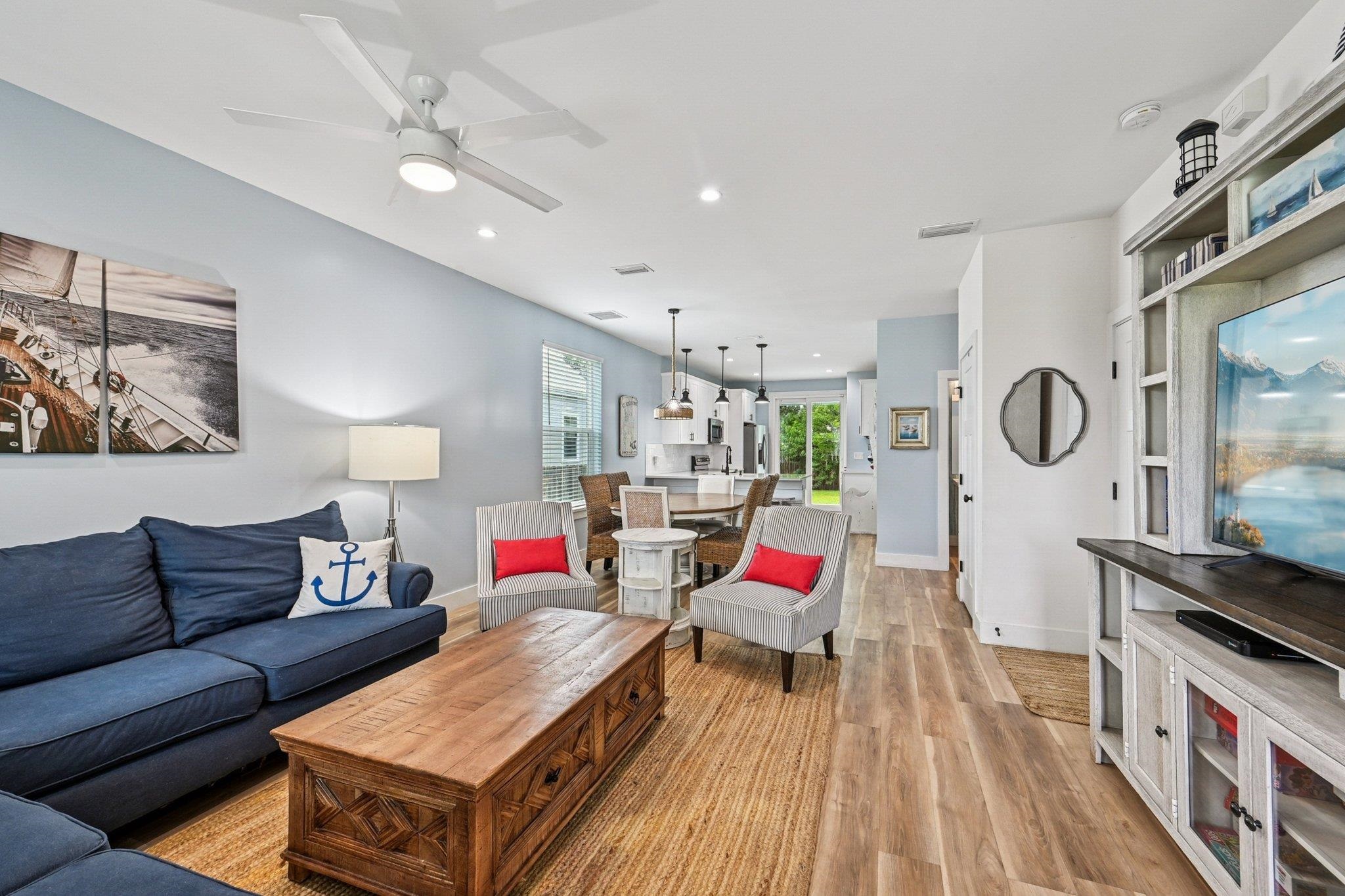 43 Menendez Road St. Augustine, FL 32080 - Photo 8 of 48 Living area featuring recessed lighting, light wood-style flooring, and ceiling fan