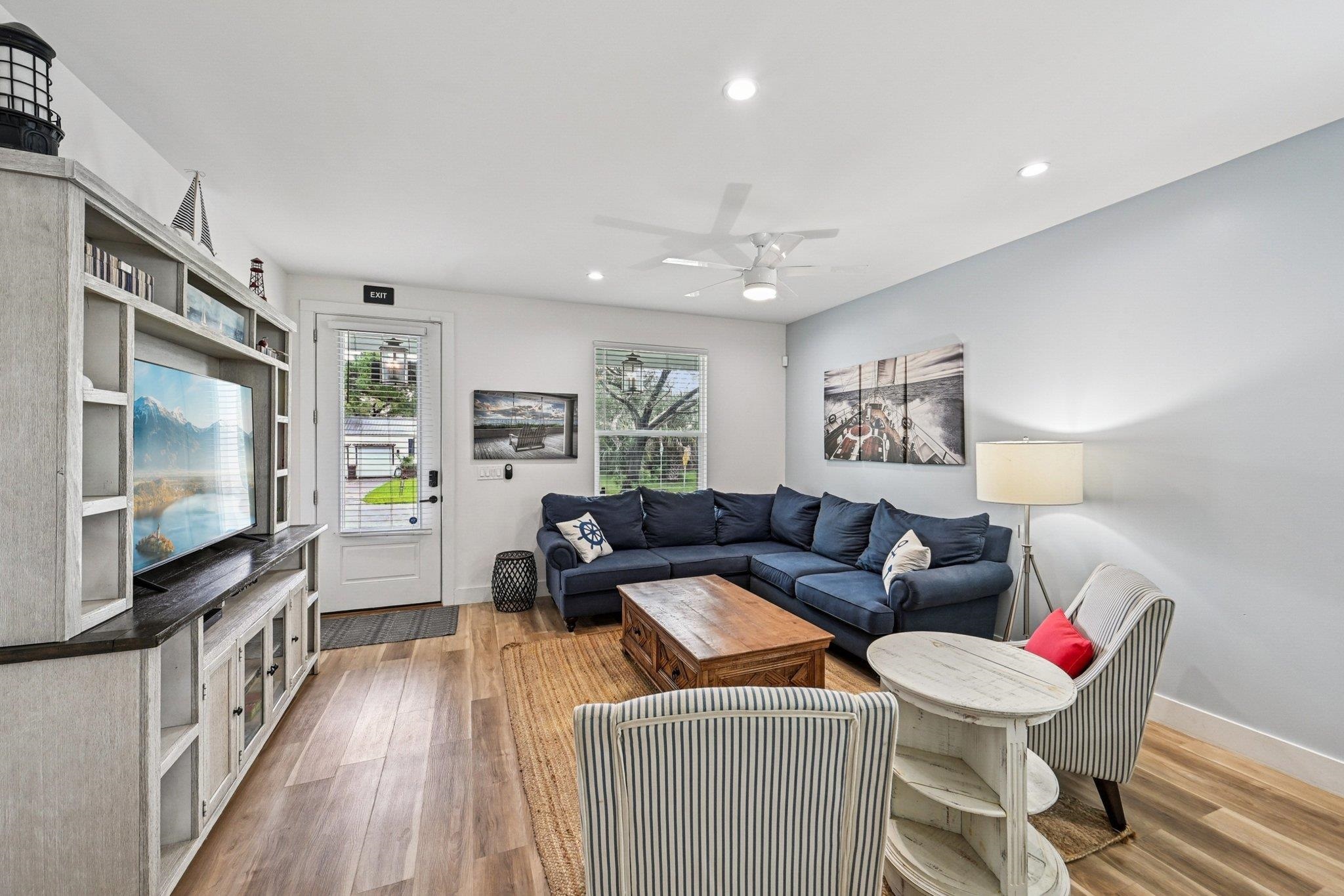 43 Menendez Road St. Augustine, FL 32080 - Photo 9 of 48 Living room with light wood-type flooring, ceiling fan, and recessed lighting