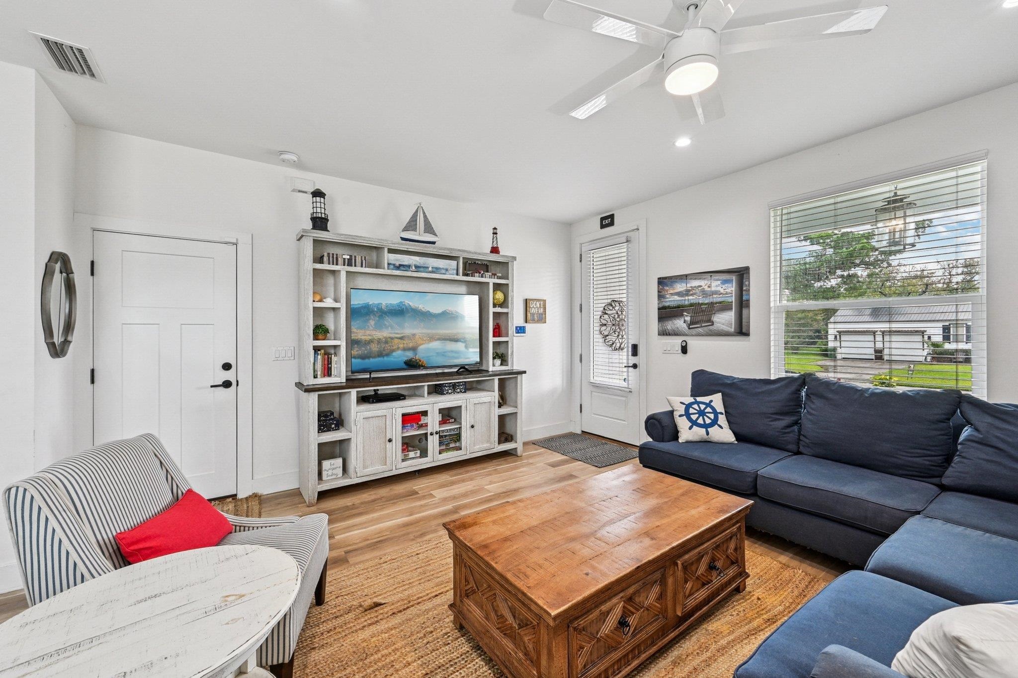 43 Menendez Road St. Augustine, FL 32080 - Photo 10 of 48 Living room featuring wood finished floors, a ceiling fan, and recessed lighting