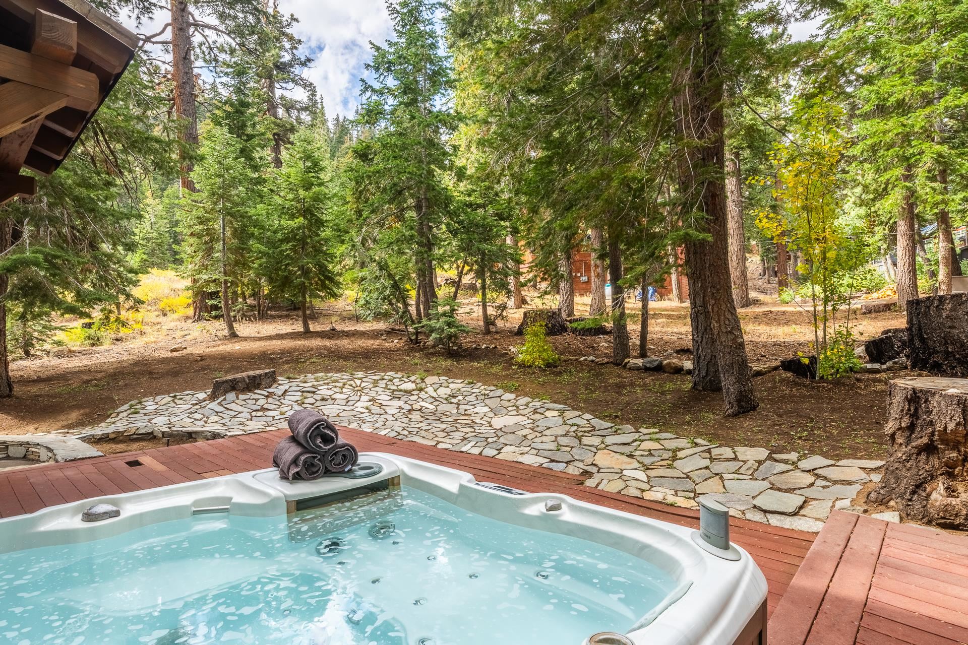 62 Cliff Circle Mammoth Lakes, CA 93546 - Photo 38 of 45 a view of a backyard with large trees