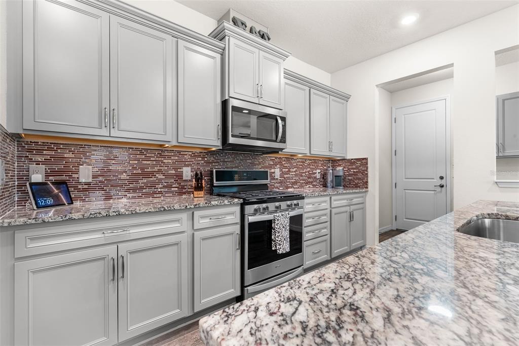 2825 Murray Pass Odessa, FL 33556 - Photo 9 of 43 a kitchen with stainless steel appliances granite countertop a sink stove and microwave