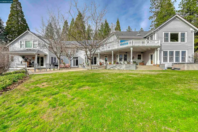 a garden view with a seating space